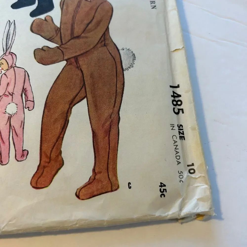 McCalls Vintage 1940's Pattern #1485 Kids Costumes Cat, Panda, Rabbit Size‎ 10